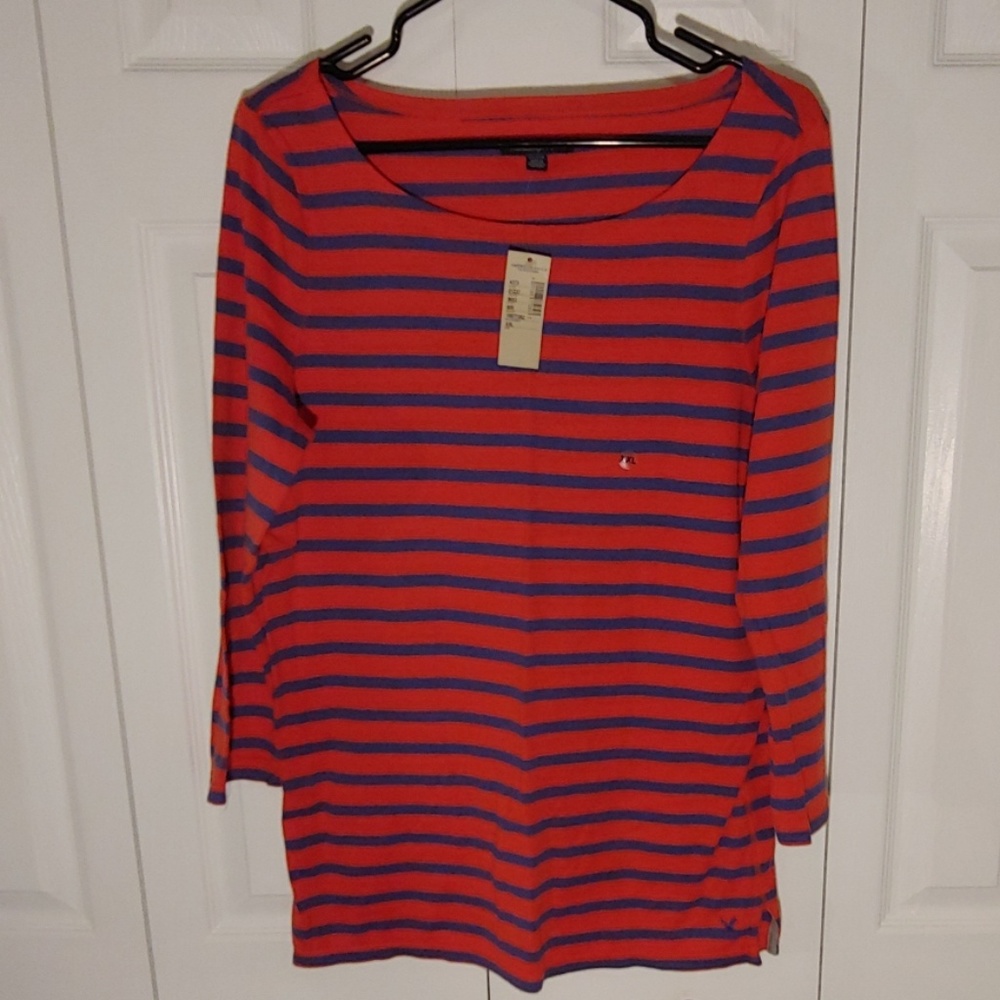 American Eagle 3/4 Sleeve Striped Boatneck Top